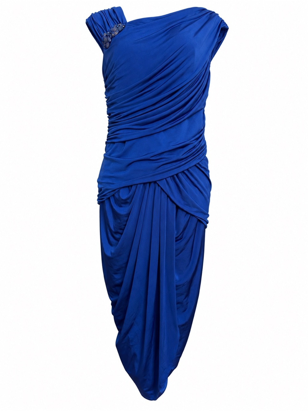 Tadashi Shoji Royal Blue Ruched Draped Jewel Midi Dress XL